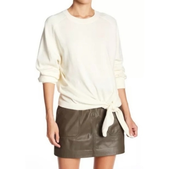 Vince Cream Knot Front Tie Cotton Crewneck Sweater Sz Small - Picture 5 of 5